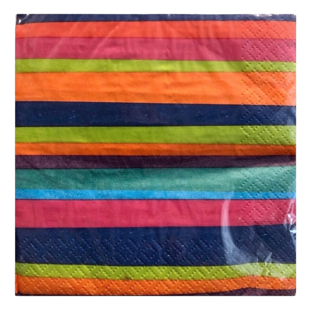 Striped Multicolor Cocktail Napkins - Bright Rainbow Stripes